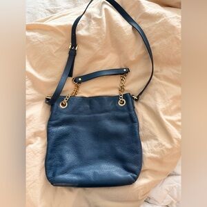Michael Kors Hobo navy Pebble Leather Chain Bag Tote Large Purse